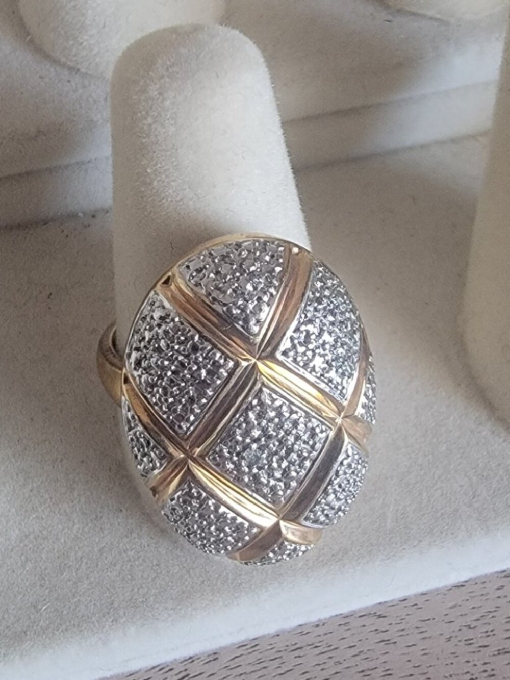 Vintage Sterling Silver w/Gold Overland Cocktail Ring